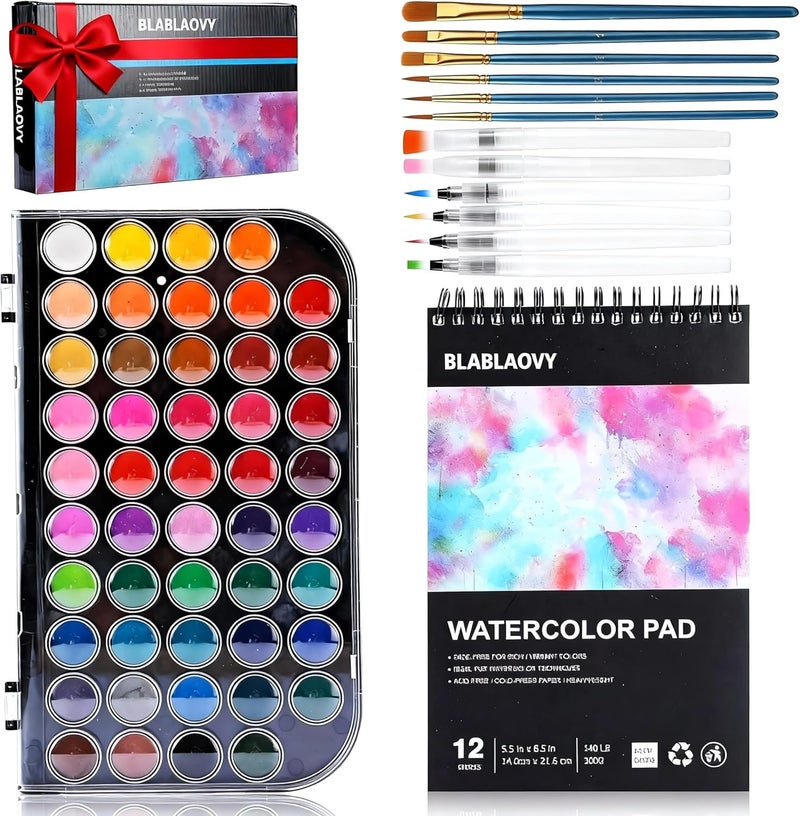 Blablaovy Watercolor Paint, 48 Colors Washable Paint Set, 6 Brush, 6 Refillable Water Brush Pen, Drawing Pad, Palette, Painting sets for Artists Beginners Adult, Water Color Paint Sets for Kids - Image 1